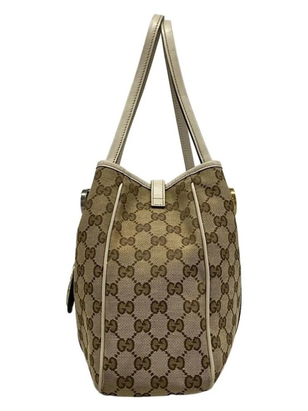 GUCCI GG Twins/GG Pattern Dark Brown Beige Cream Jacquard Leather - Picture 2 of 15